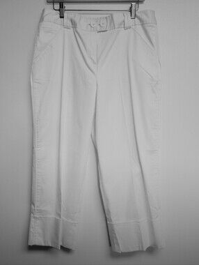 Larry Levine White Stretch Cotton Cuff Cropped Pants Size 14